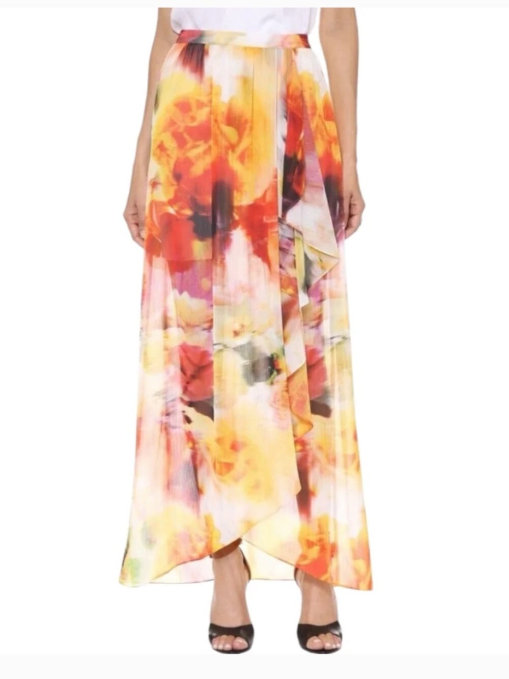 Alice + Olivia Gemma Watercolor Floral Ruffle Maxi Skirt Size 0